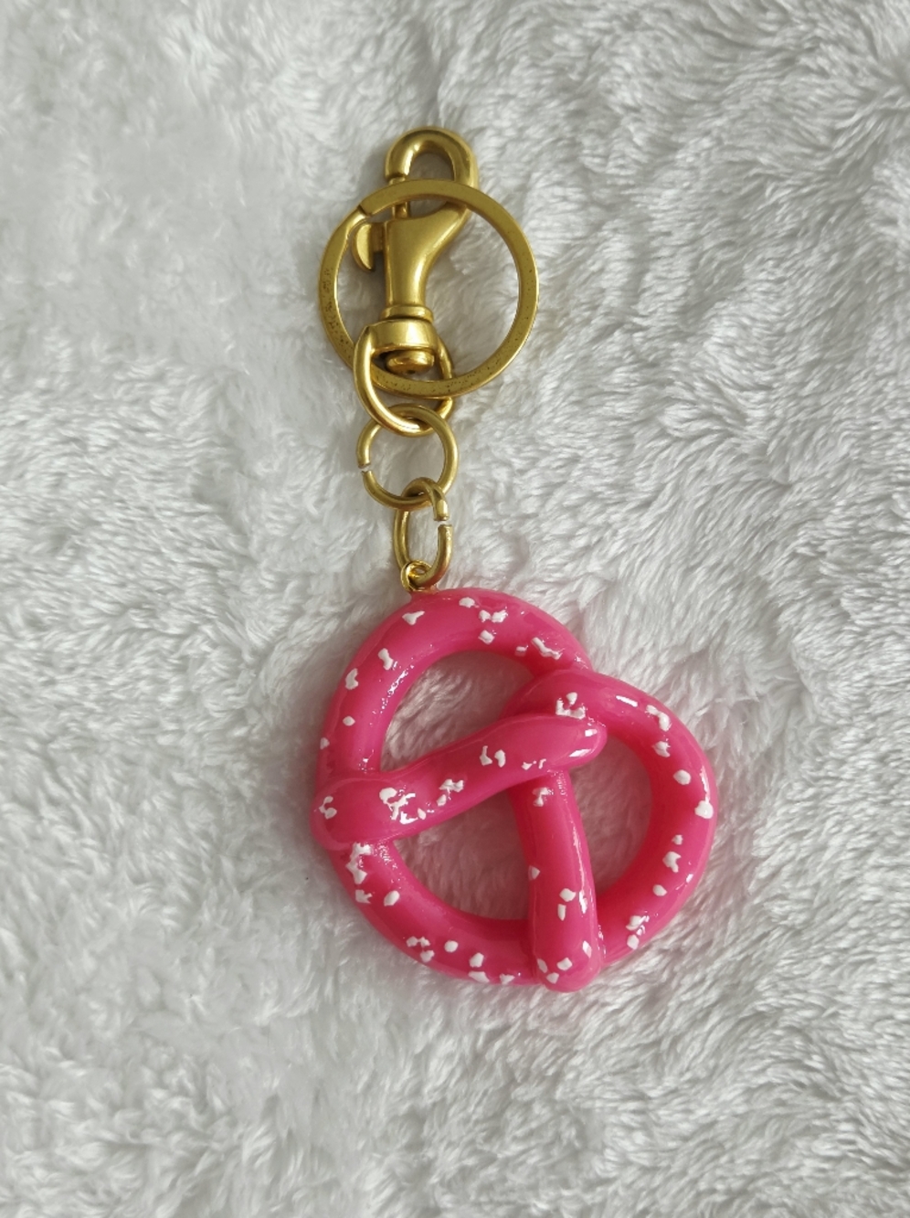 Pink Pretzel Keychain with Gold Hardware Bling Bag Charm